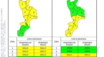 Allerta Meteo gialla diramata per oggi pomeriggio Venerdi 17/06/2022 in Calabria Centro settentrionale (Cala 1,2,3,5, 6, e 7)
